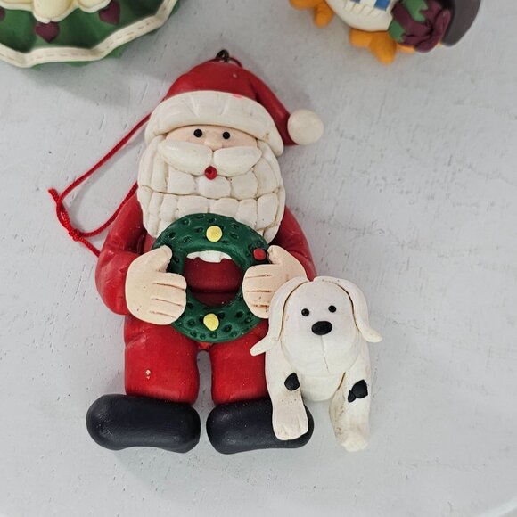 Set Of 3 Christmas Figurine Ornaments Santa Angel Penguin Polymer Clay - Picture 2 of 7